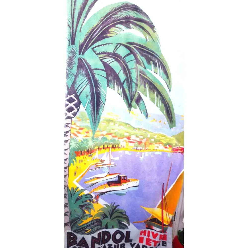 Vintage Frontgate Bandol Roger Broders French Riviera Palm Beach Towel 35 x 70